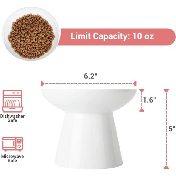 Extra Wide Elevated Ceramic Cat Bowl - 6.2" Shallow Dish for Whisker Fatigue - Picture 5 of 7